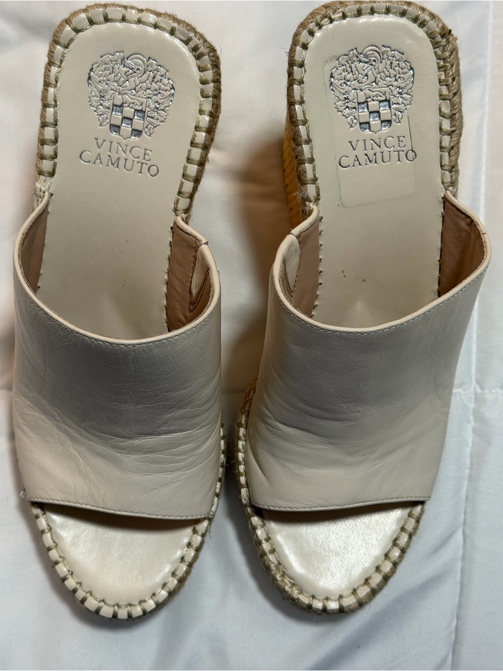 Vince Camuto Cream Leather Espadrille Slide Mules